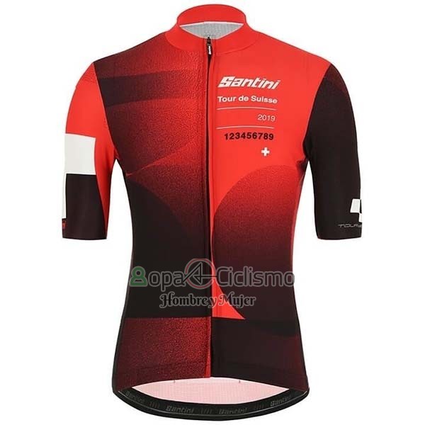 Tour de Suisse Ropa Ciclismo Culotte Corto 2019 Hombre Mangas Cortas Rojo Negro